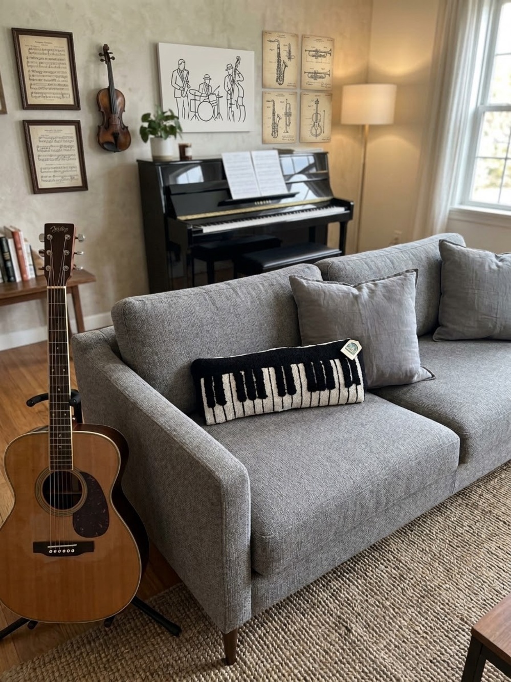 Wool latch hook keyboard throw pillow piano